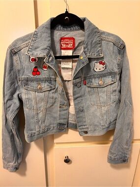 Levi's Light Blue Kids Denim Jacket with Hello Kitty & Cherry Patches